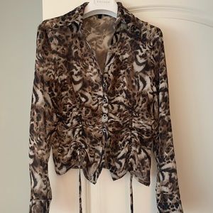 Escada silk animal print long sleeve blouse